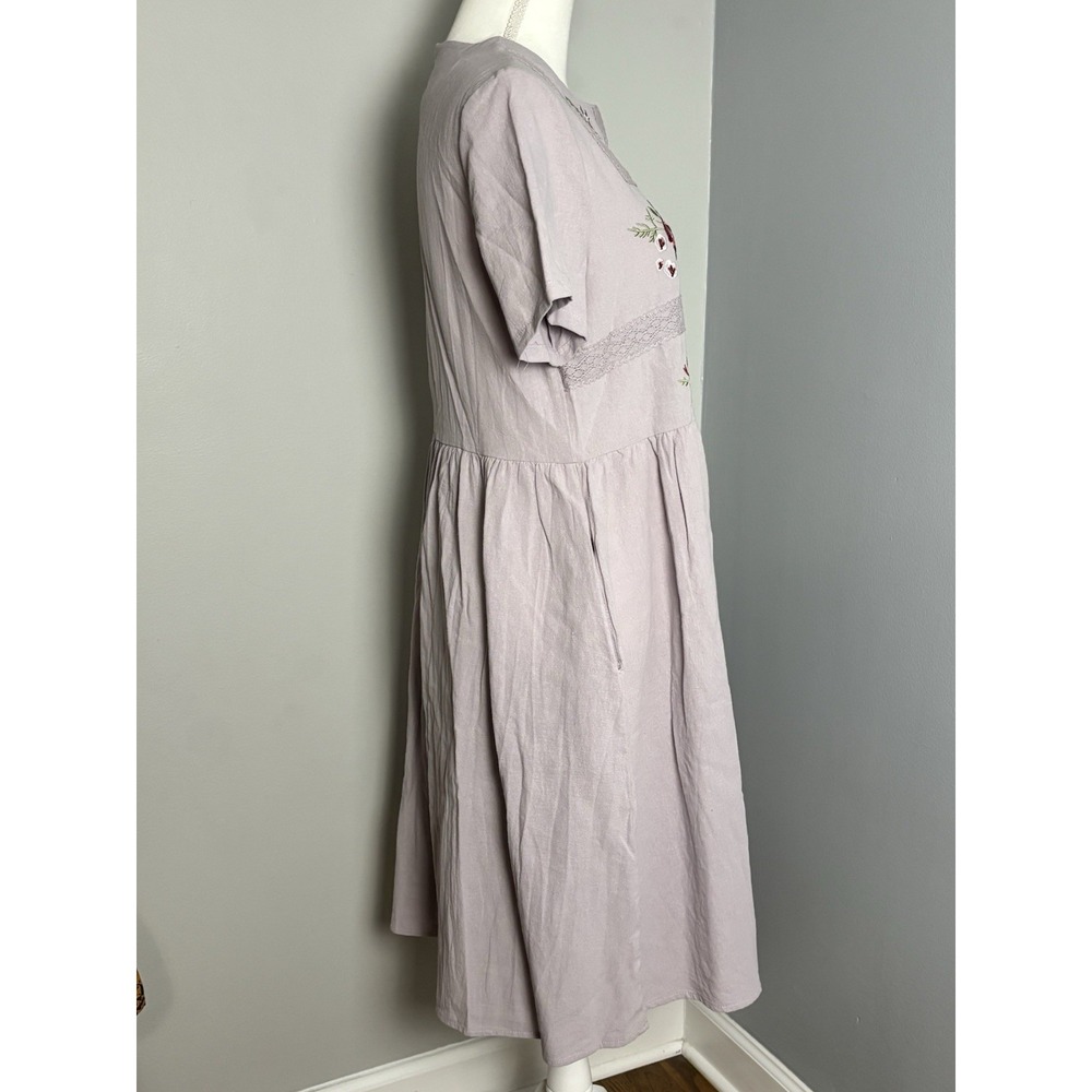 NWT Petal Lush Women Floral Midi Dress Purple Embroidered Lace Cotton Cottage M - Picture 3 of 13